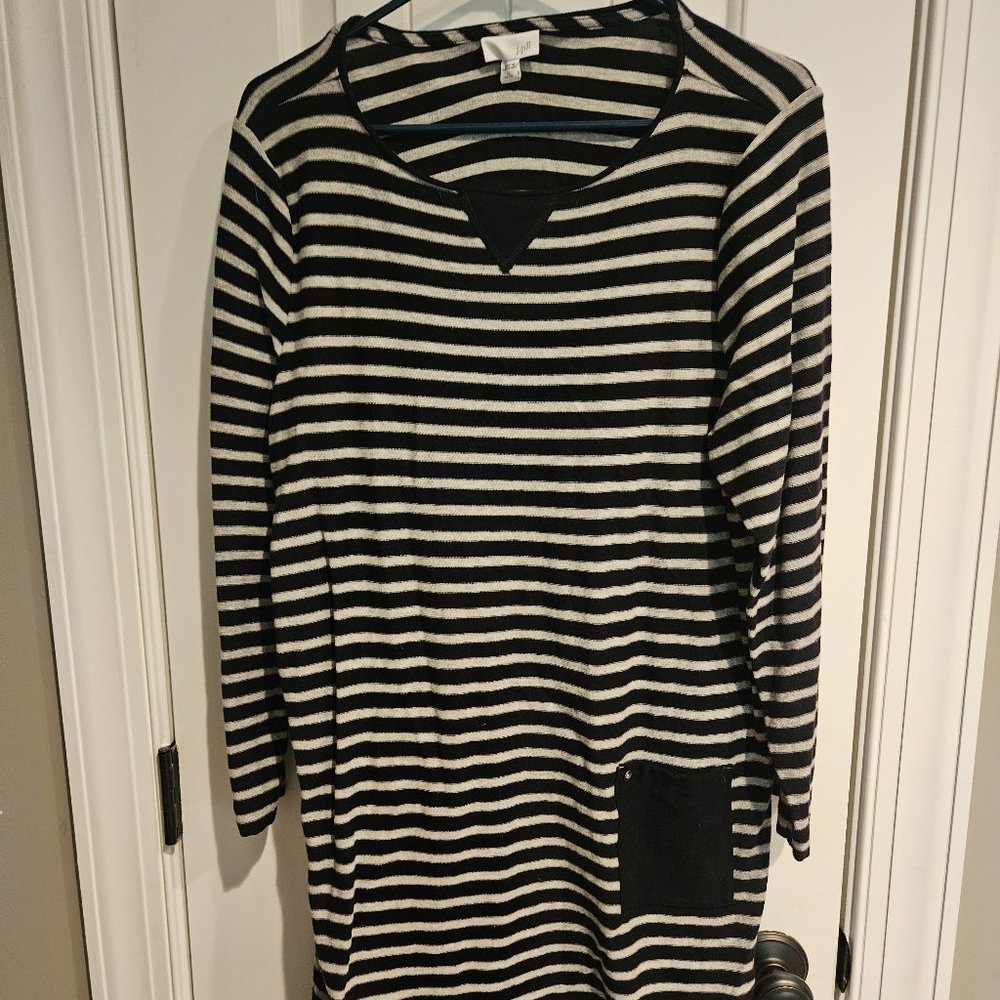 XL Petite J.Jill black gray striped shift dress